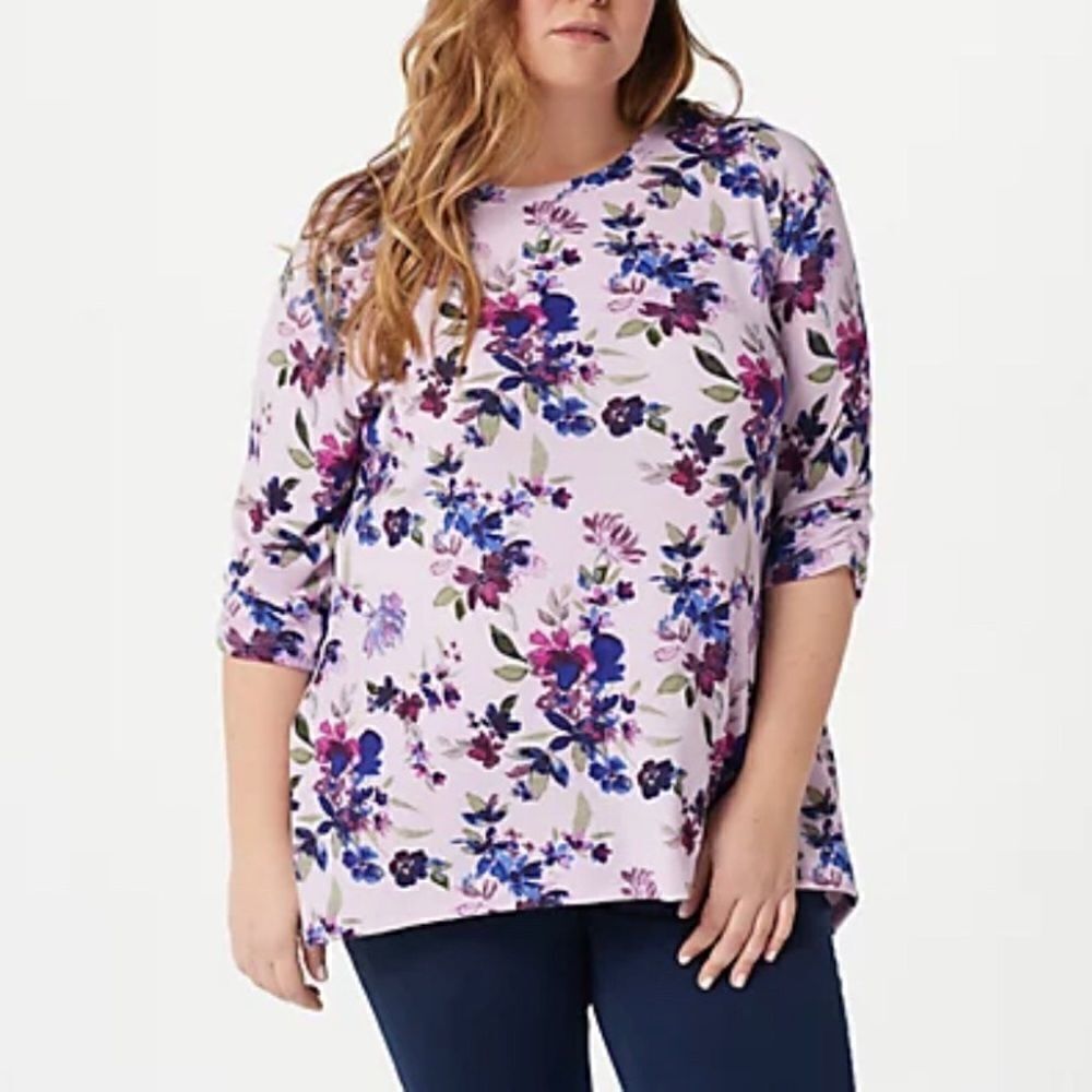 Denim & Co. Printed Heavenly Jersey 3/4 Sleeve Tunic